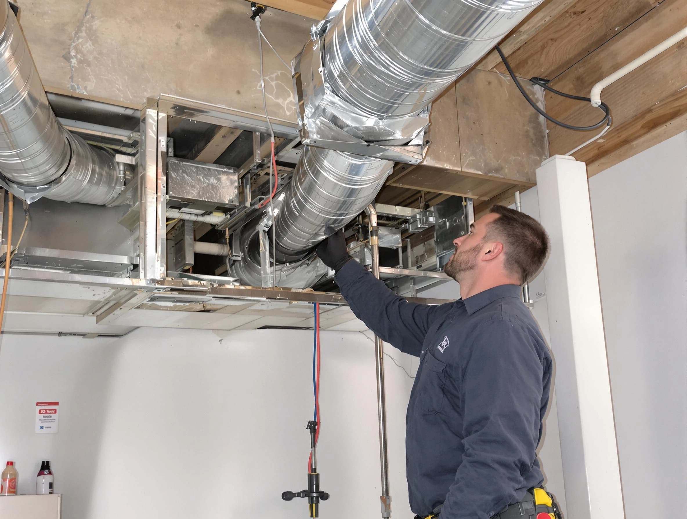 Lilburn Air Duct Cleaning technician performing professional air duct repair using specialized tools in Lilburn