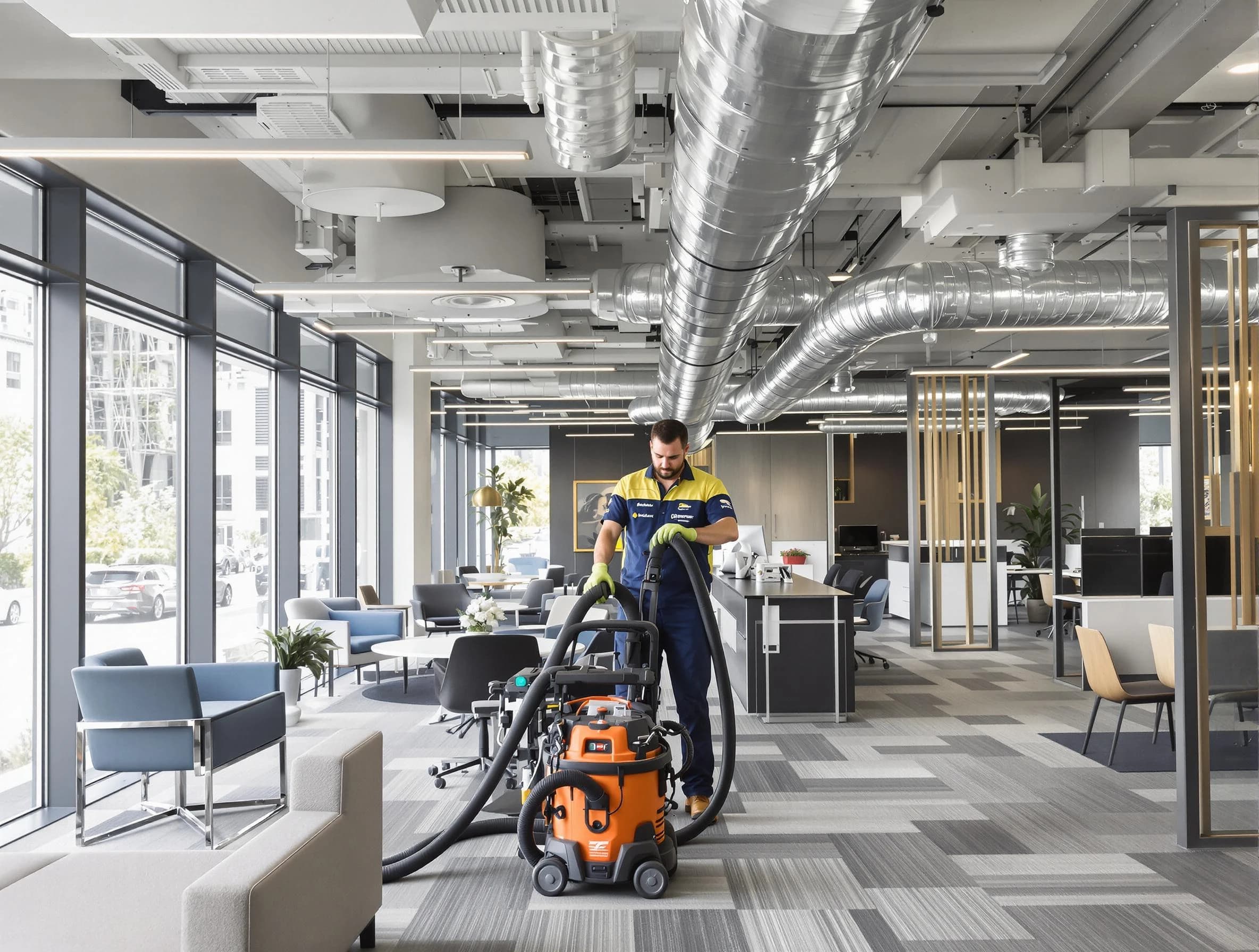 Lilburn Air Duct Cleaning team performing thorough commercial duct cleaning at a Lilburn business center